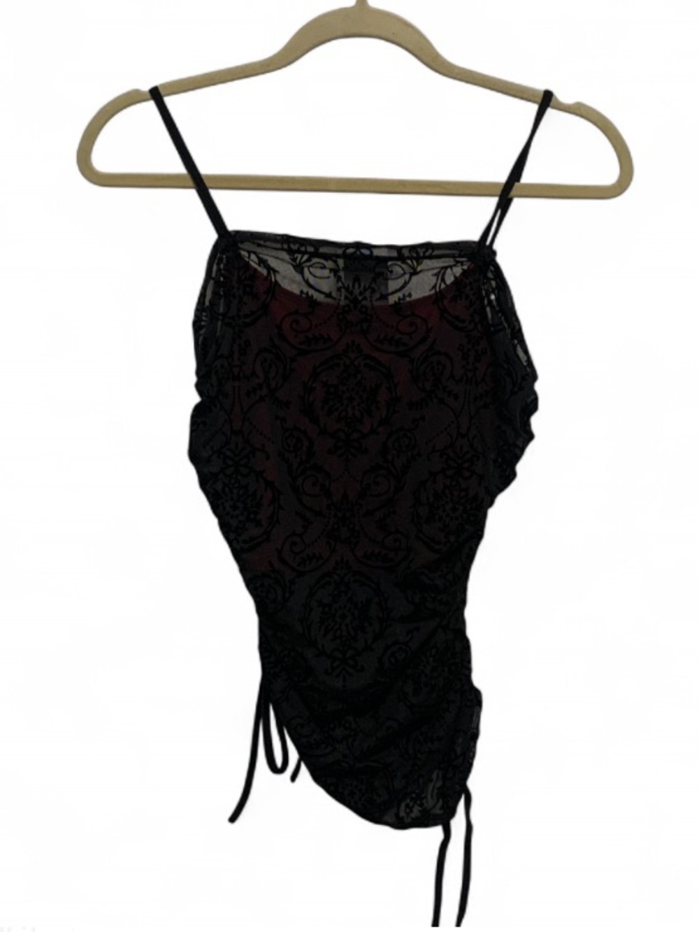 Shein Black Velvet Goth Pattern Overlay Ruched Tank Top